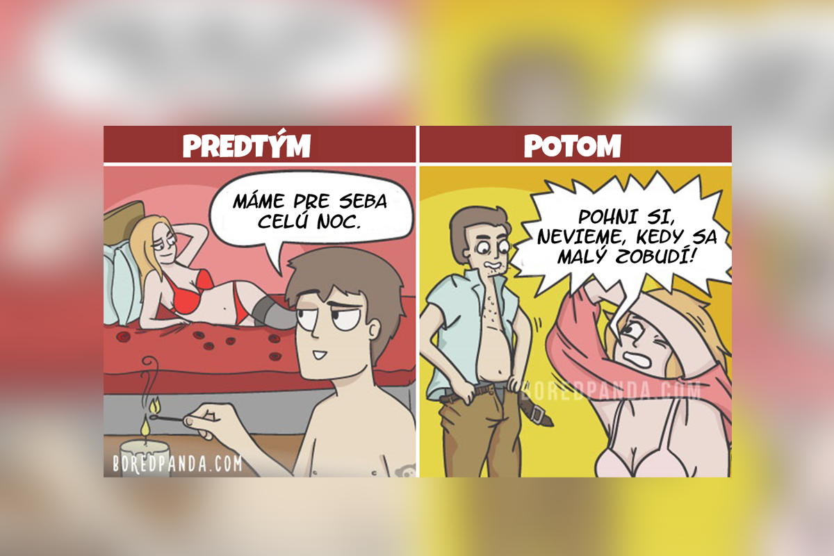 Vtipné komiksy, opisujúce situácie zo života pred a po deťoch