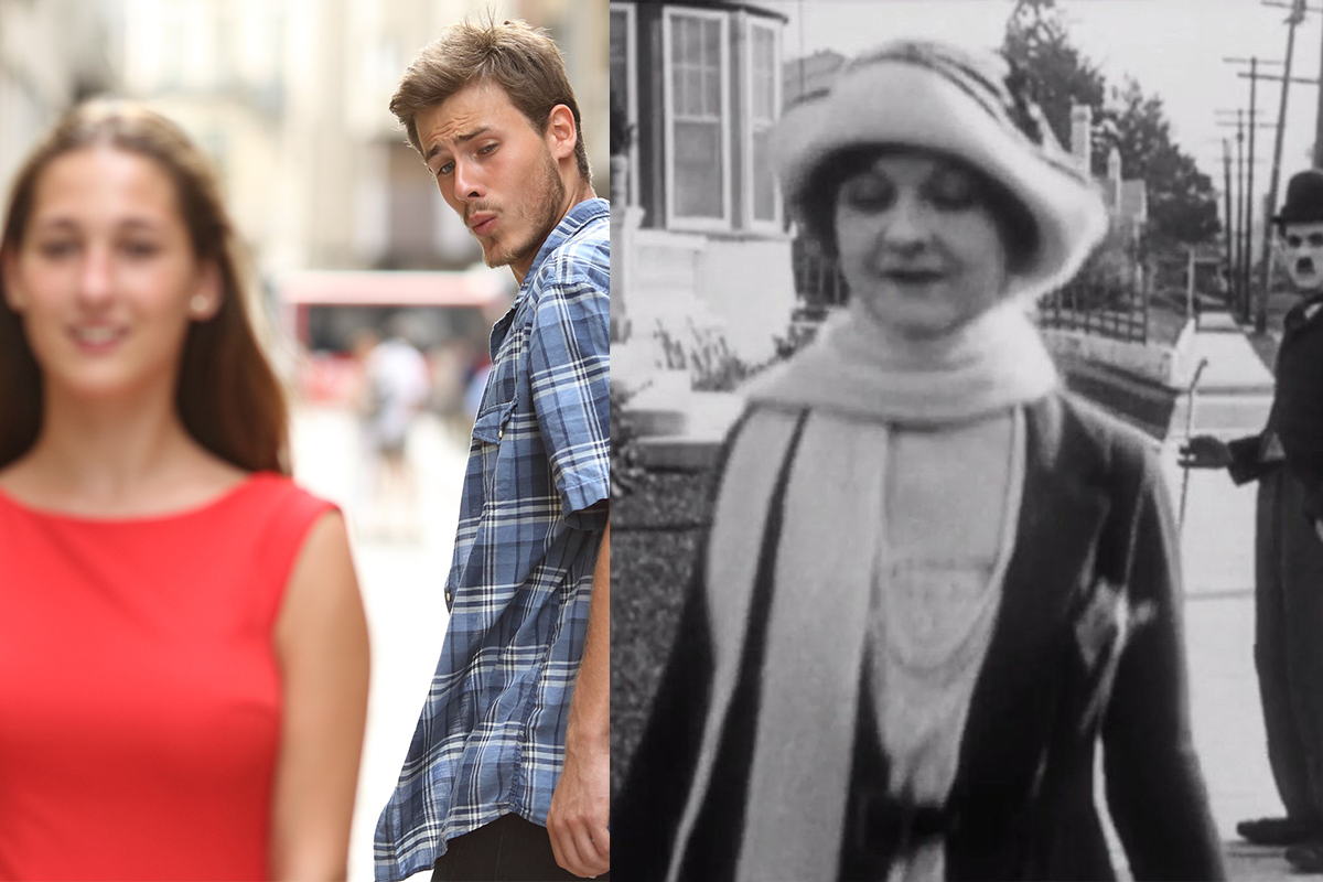 Distracted Boyfriend sa opäť vracia, tentoraz v podaní legendárneho Charlieho Chaplina!