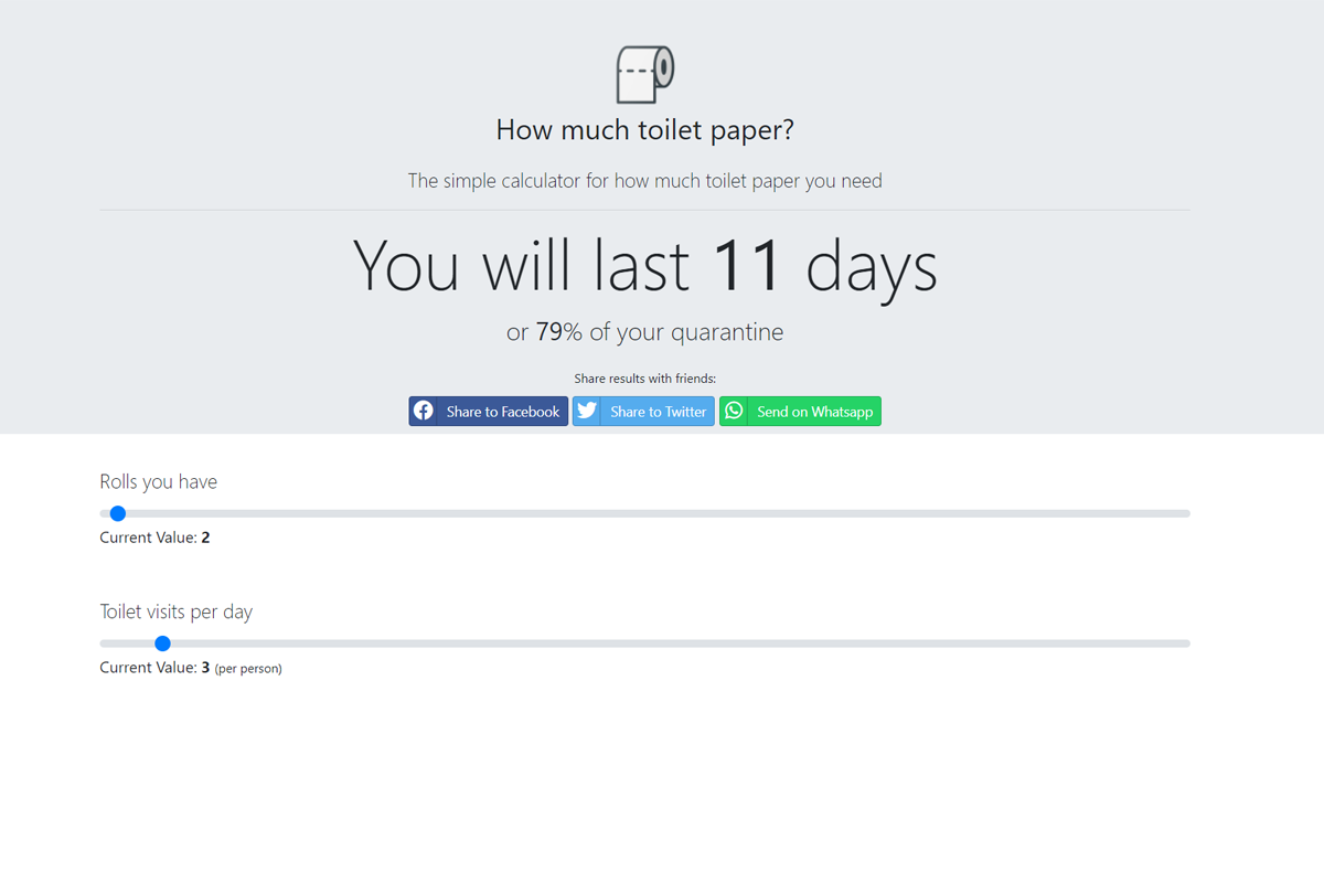 Hitom internetu je online kalkulačka, ktorá vypočíta, koľko vydržia tvoje zásoby toaletného papiera