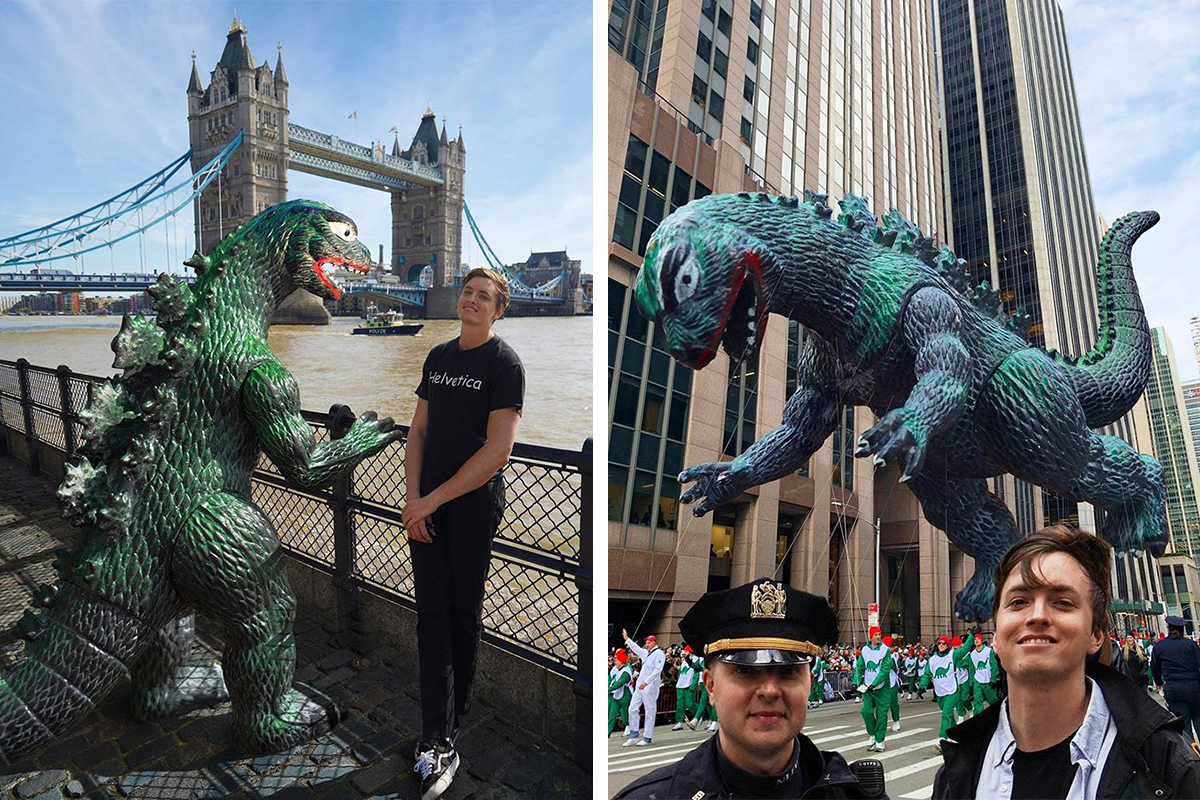 Chlapík vkladá do svojich fotografií najlepšieho kamoša - godzillu menom Ryan