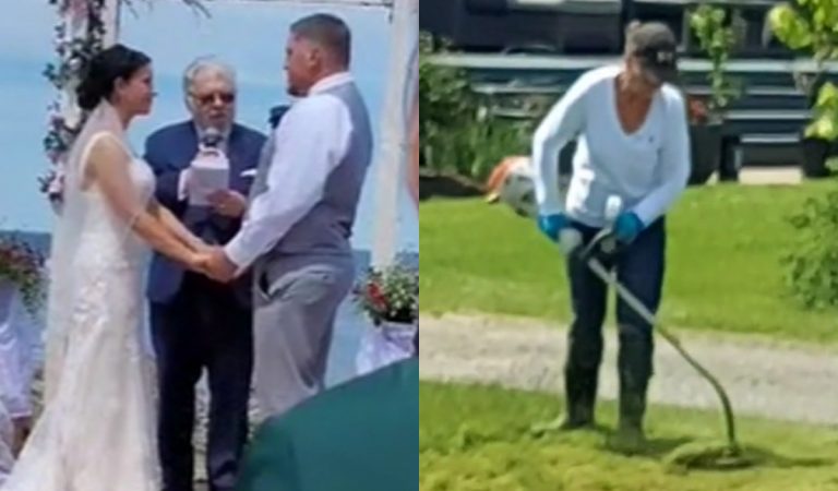 Žena začala kosiť uprostred svadby