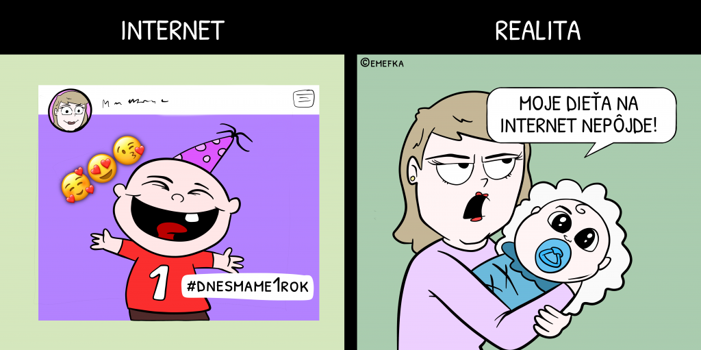 komiks, ilustrácia, bezpečnosť na internete, realita verzus internet, paradox, online nakupovanie