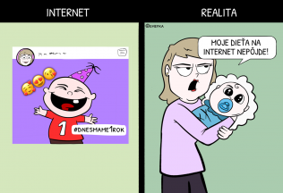 komiks, ilustrácia, bezpečnosť na internete, realita verzus internet, paradox, online nakupovanie