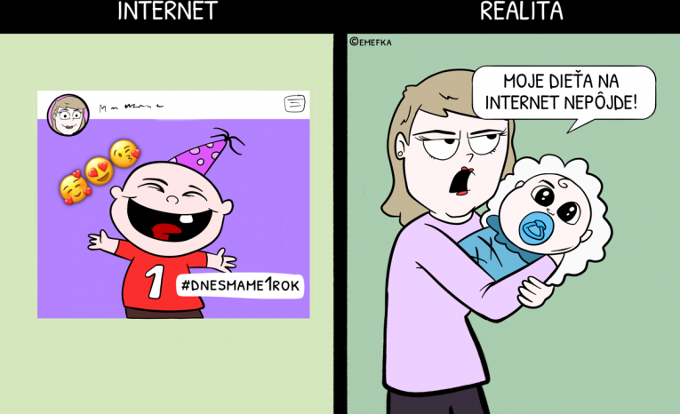 komiks, ilustrácia, bezpečnosť na internete, realita verzus internet, paradox, online nakupovanie