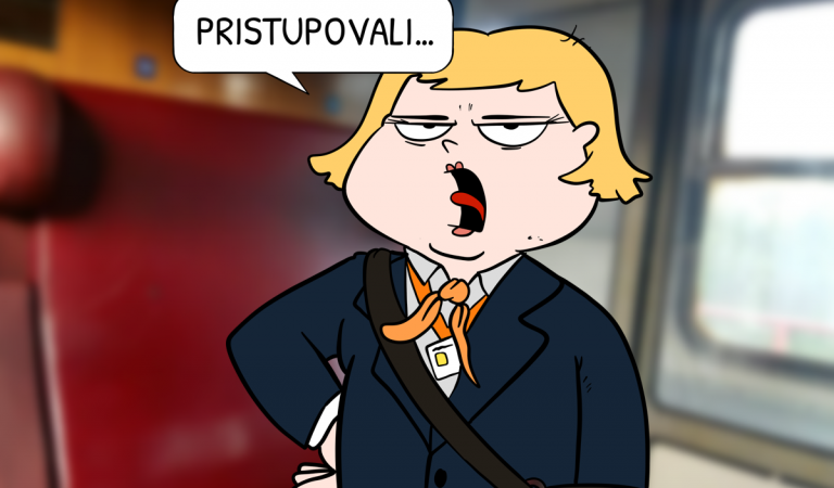slovenské železnice, vtipné ilustrácie, cesta vlakom, cesta vlakom z východu, kontrola lístkov, konduktor