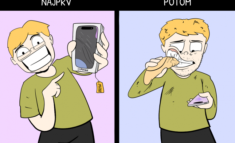 vtipné ilustrácie, komiksy, peniaze, vyhodené peniaze, ako ušetriť peniaze, drahý telefón, nový mobil