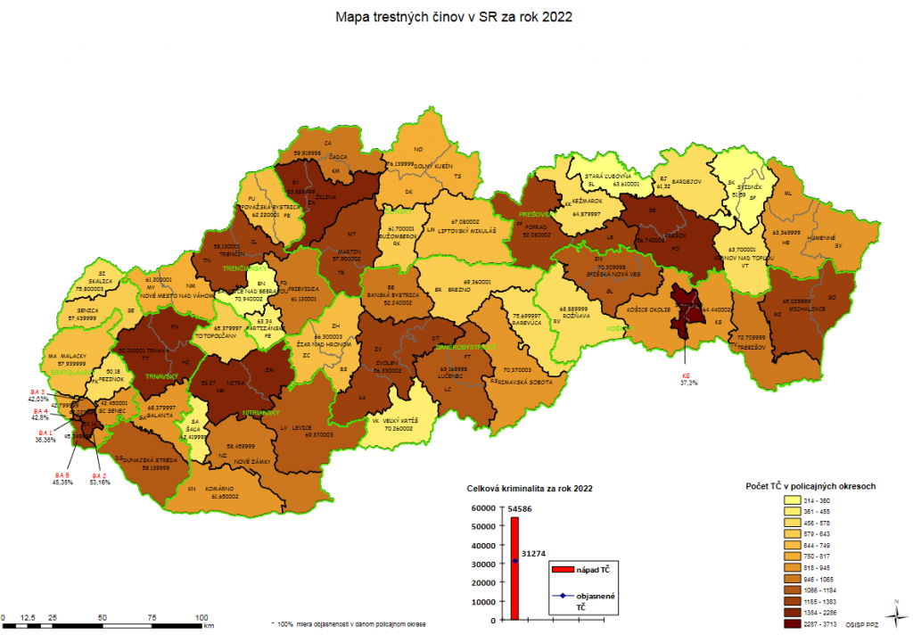 Ministerstvo vnútra Slovenskej republiky, mapa trestných činov, trestné činy, Slovensko