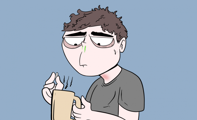 zima, chladné mesiace, situácie, vtipné ilustrácie, choroba, práce neschopnosť