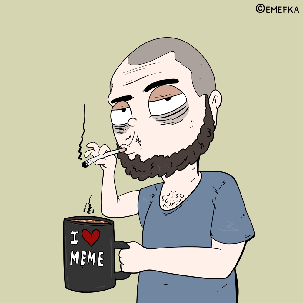 ranný rituál, vtipné ilustrácie, vstávanie, ranná cigareta, káva