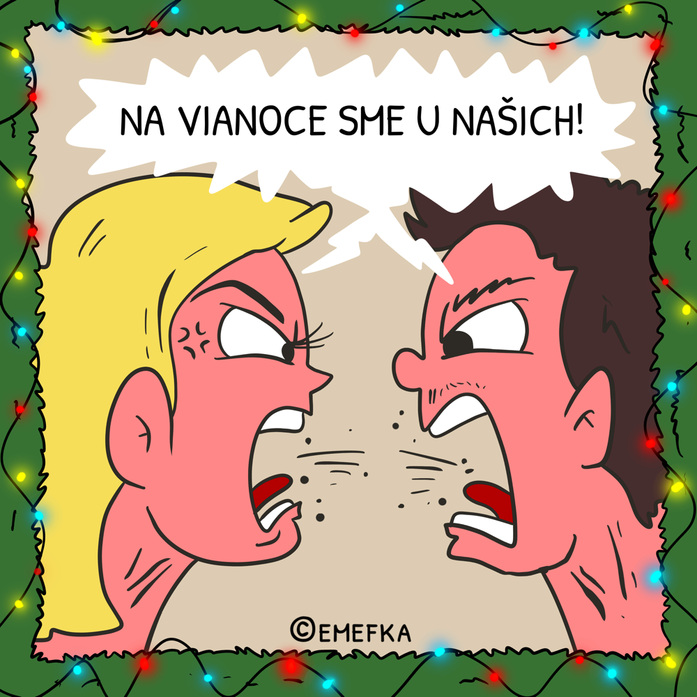 Vianoce, advent, sviatky, hádka, pár, vzťah, komiks, ilustrácia, zábava