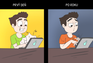 Prvý deň verzus po roku. Vtipné ilustrácie, ktoré opisujú náš pracovný život