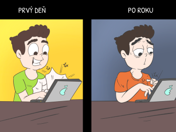 Prvý deň verzus po roku. Vtipné ilustrácie, ktoré opisujú náš pracovný život