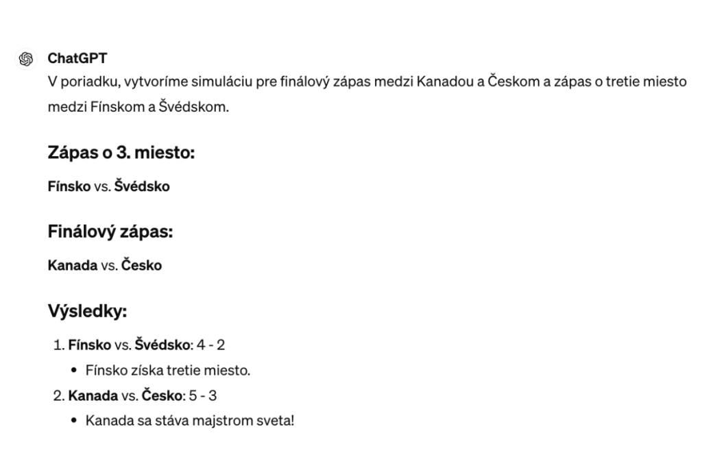 Trafila umelá inteligencia výsledky MS v hokeji 2024? V tomto sa zmýlila a toto odhadla správne