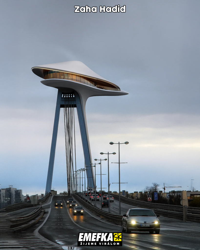 Ako by mohol vyzerať ikonický bratislavský Most SNP a jeho reštaurácia UFO, ak by išlo o dielo rôznych architektov?