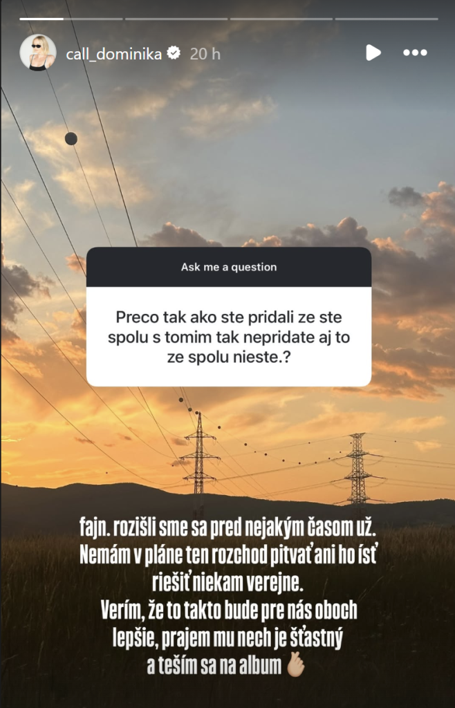 Tomy Kotty a Call Dominika už netvoria pár. Speváčka sa vyjadrila k rozchodu aj k údajnej novej frajerke svojho ex