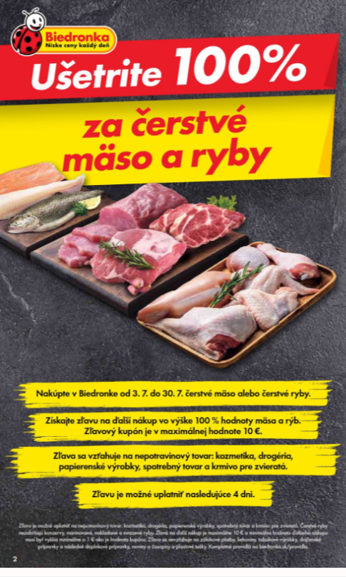 Biedronka ti vráti 100 % za nákup mäsa a rýb. Takto to funguje