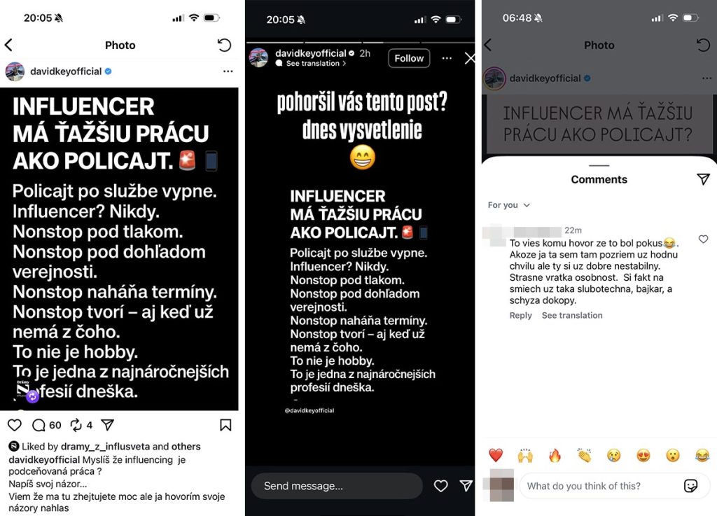 Slovenský influencer pobúril vyjadrením. Byť policajtom je vraj jednoduchšie ako postovať na internet