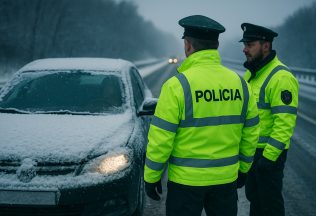 zima zasnežené auto policajti
