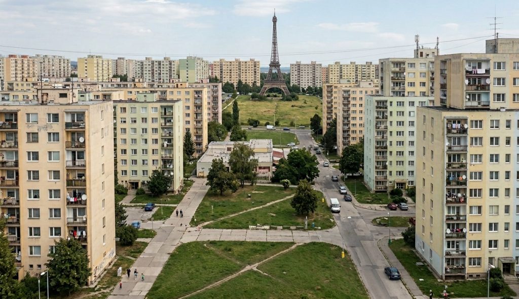 Takto by vyzerali svetové pamiatky v obklopení socialistickej architektúry podľa AI.