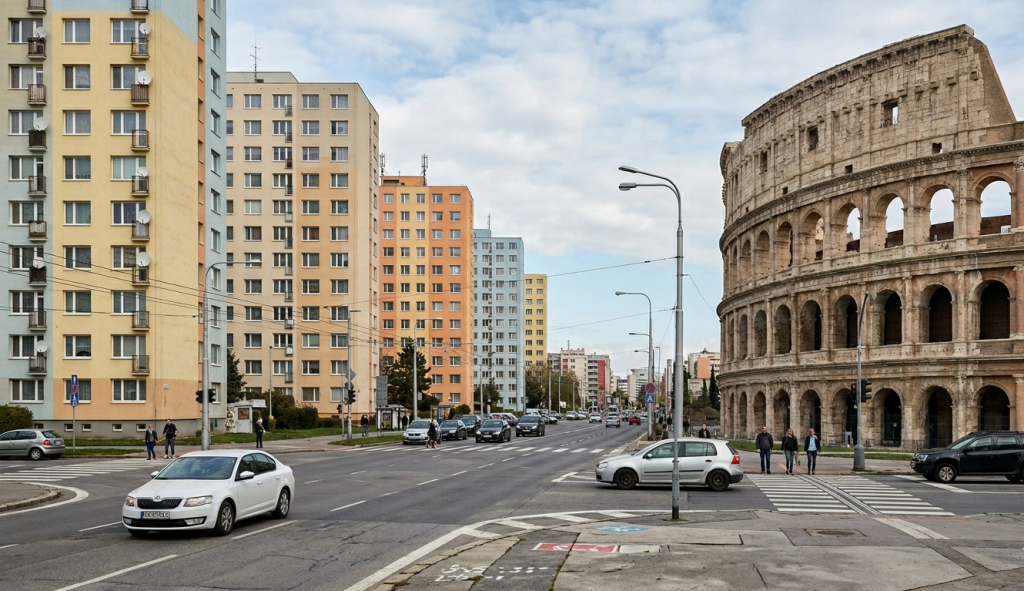 Takto by vyzerali svetové pamiatky v obklopení socialistickej architektúry podľa AI.
