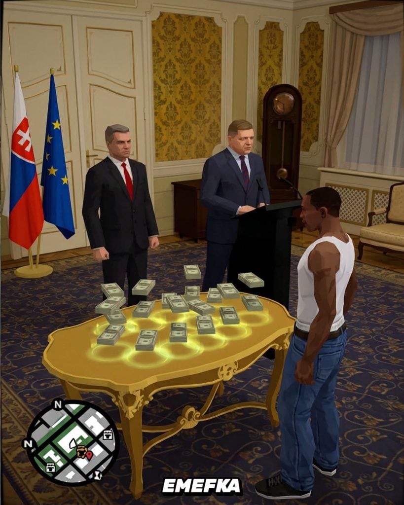 Takto by to vyzeralo, ak by sa ikonické momenty slovenskej televízie a politiky pretvorili do prostredia GTA: San Andreas.