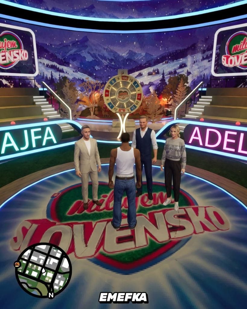 Takto by to vyzeralo, ak by sa ikonické momenty slovenskej televízie a politiky pretvorili do prostredia GTA: San Andreas.
