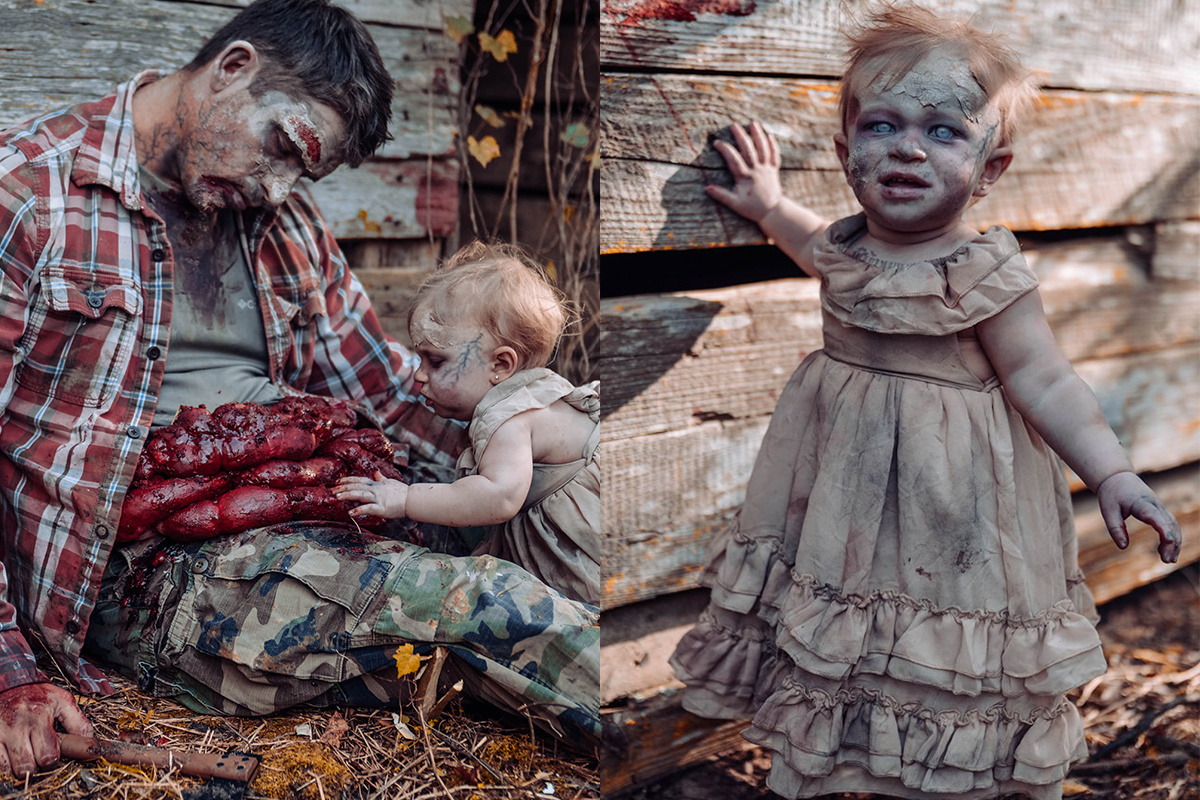 Rodinka so záľubou v hororoch nafotila originálne fotky. Na zombíka zmenili aj svoju dcérku