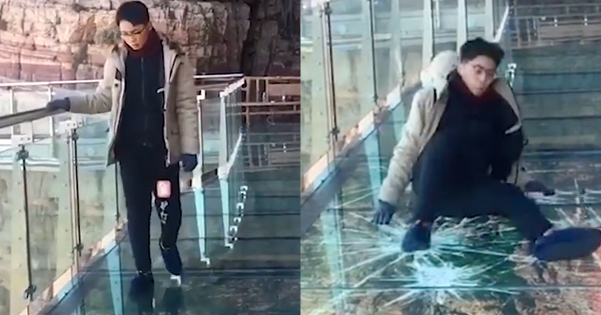 Krutý žart: Muž počas prechádzky po sklenenom moste zažil najstrašnejšie okamihy svojho života!