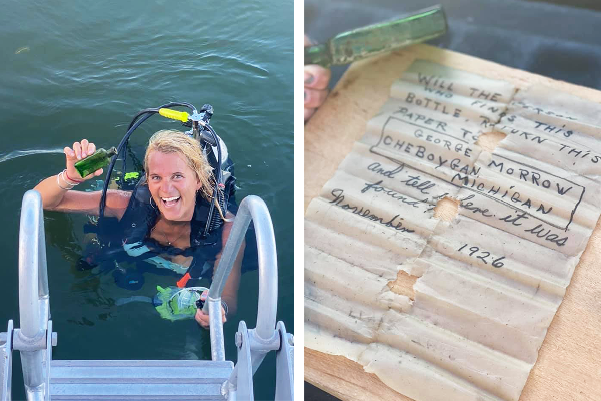 Američanka našla pri potápaní takmer storočnú fľašu s odkazom. Vypátrala aj rodinu pisateľa