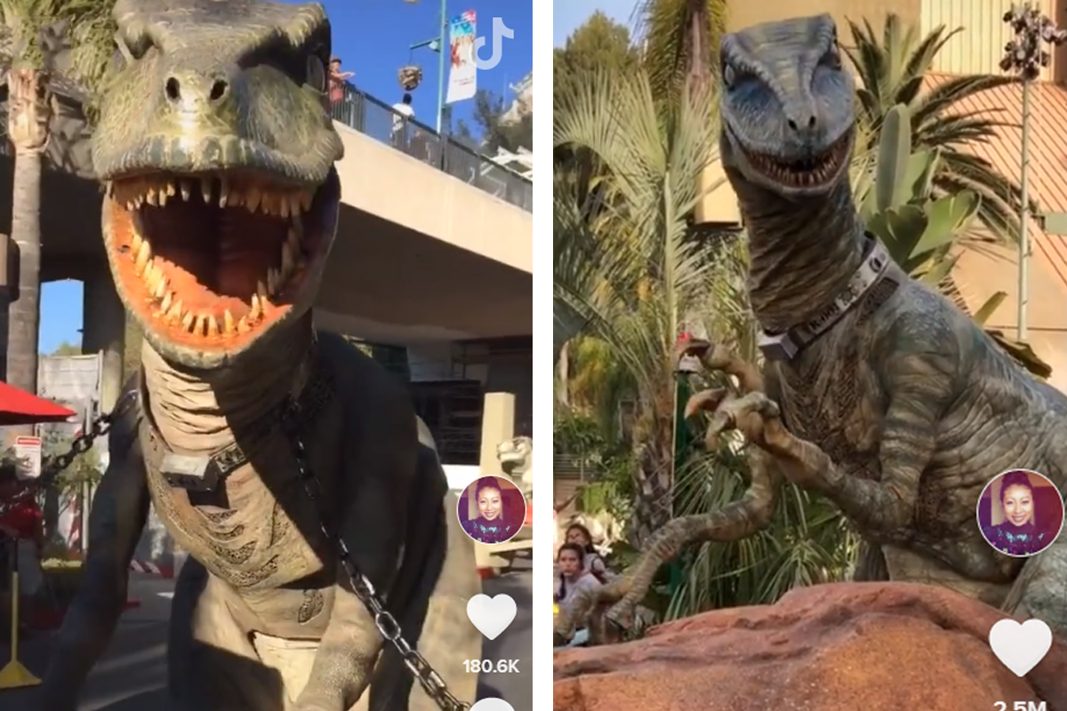 Muž, ktorý pracuje ako dinosaurus v zábavnom parku, posiela priateľke originálne pozdravy