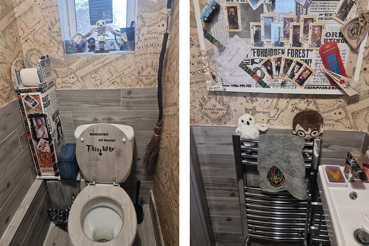 Fanúšička si vyzdobila toaletu v štýle Harryho Pottera. Nájdeš v nej metlu aj mapu Rokfortu