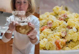 zemiakový šalát, šúpanie zemiakov, lifehack, trik, TikTok, virál, ako jednoducho ošúpať zemiaky varené v šupe