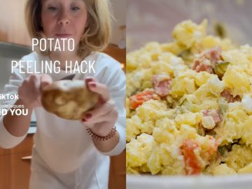 zemiakový šalát, šúpanie zemiakov, lifehack, trik, TikTok, virál, ako jednoducho ošúpať zemiaky varené v šupe