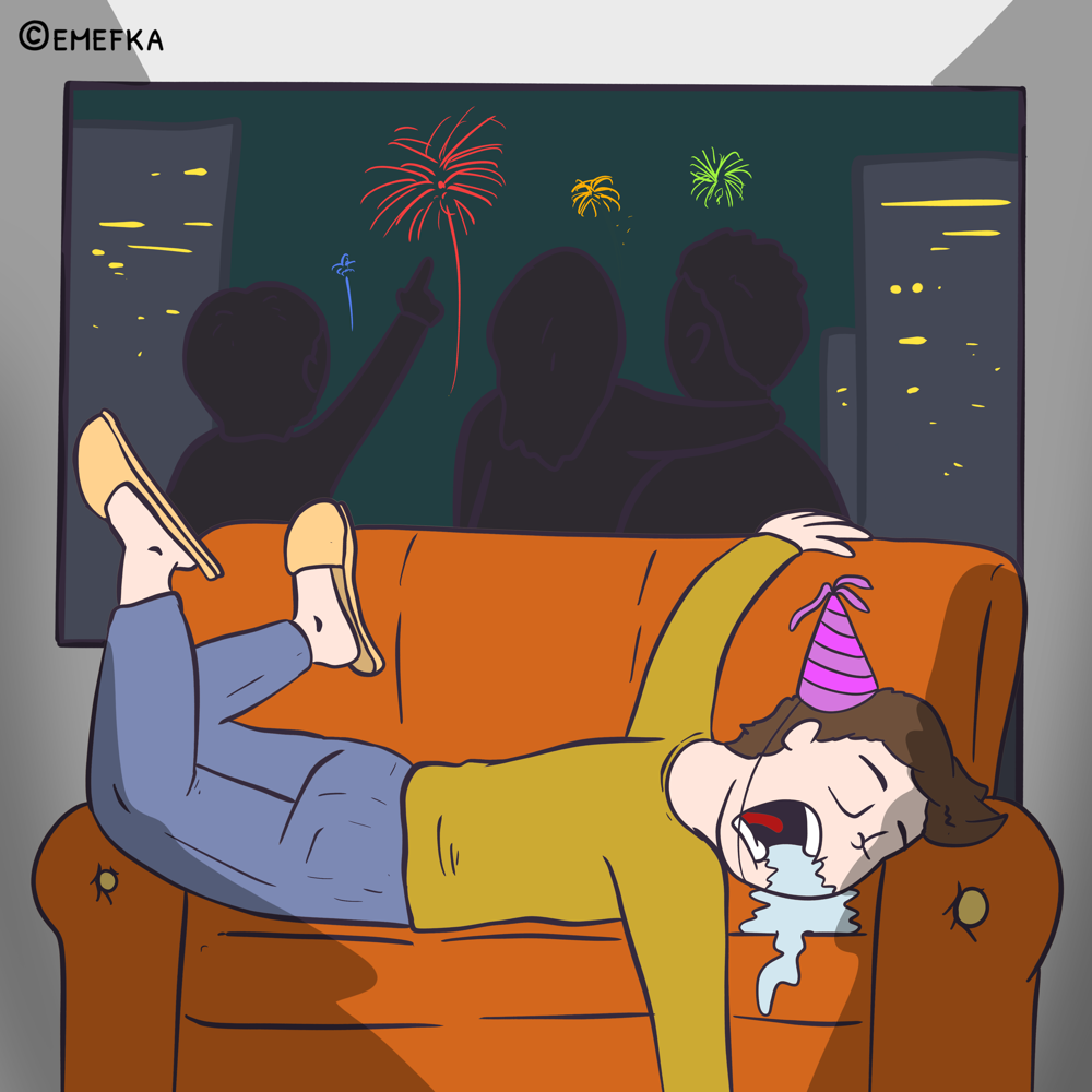 Silvester 2023, Nový rok, prehrešok, nástraha, zábava, ilustrácia, komiks