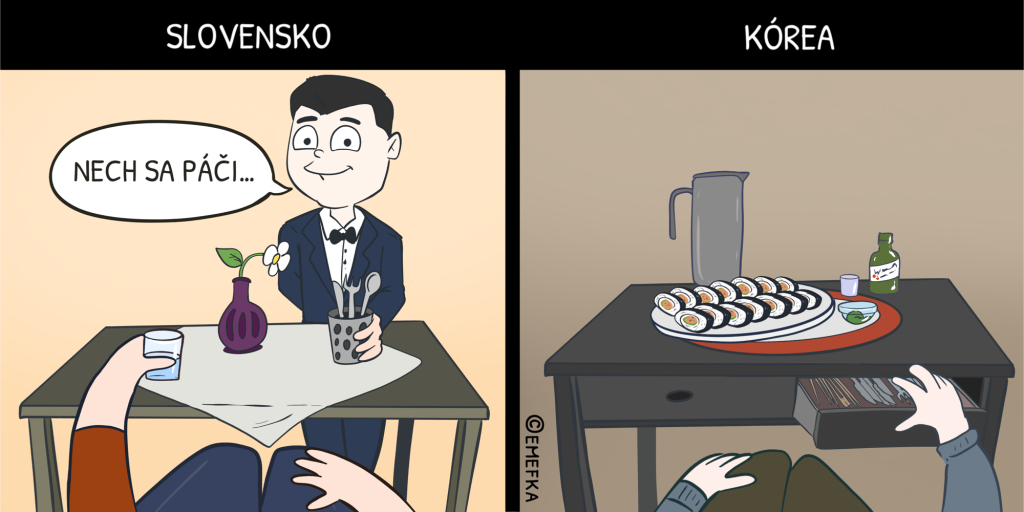 Slovensko verzus Južná Kórea, ilustrácie, porovnanie, komiks, humor