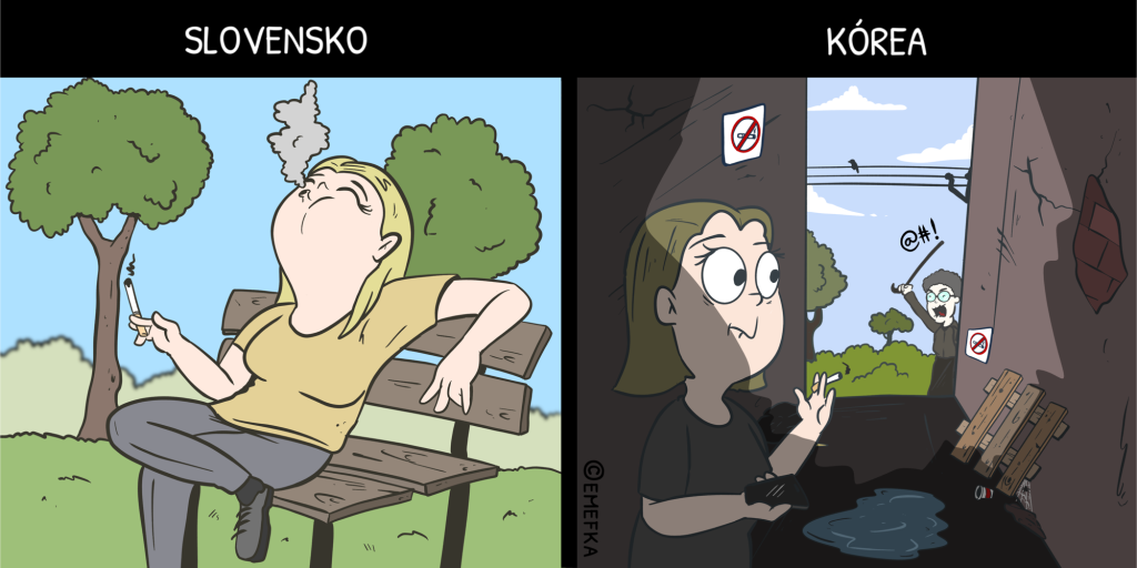 Slovensko verzus Južná Kórea, ilustrácie, porovnanie, komiks, humor
